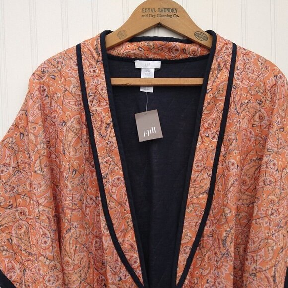 J Jill Belted Quilted Ruana Size XL-3X NWT Orange Paisley Belted Jacket Kimono - Picture 9 of 16